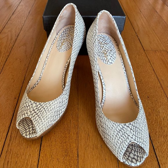 Cole Haan Cobra Embossed Peep Toe Shoes - Picture 4 of 11